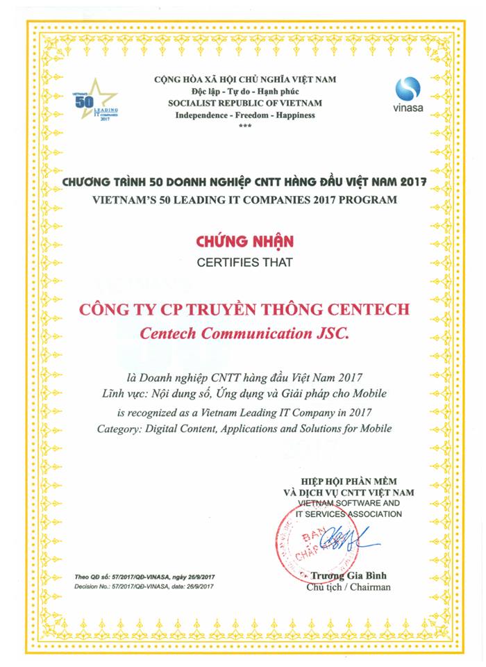 VN names 50 top IT enterprises &amp; Centech has been proud to be one of them