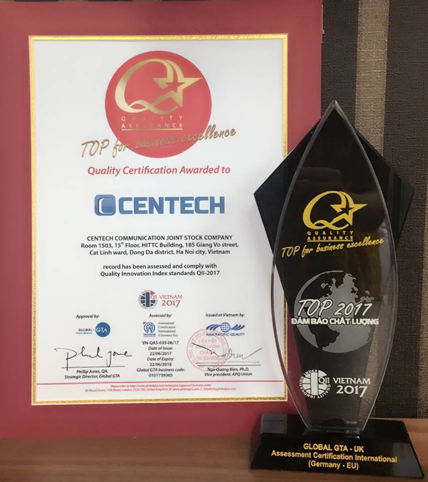 CENTECH RECEIVES "QUALITY ASSURANCE QAS 2017 - ISO / QMS 9001 CERTIFICATE
